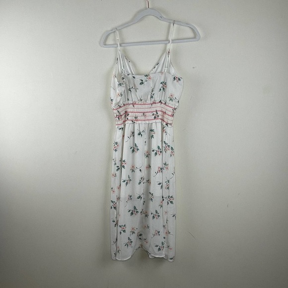 ROW A White Floral Adjustable Strap Smocked Waist Floral Dress NWT Size Small - Picture 8 of 11